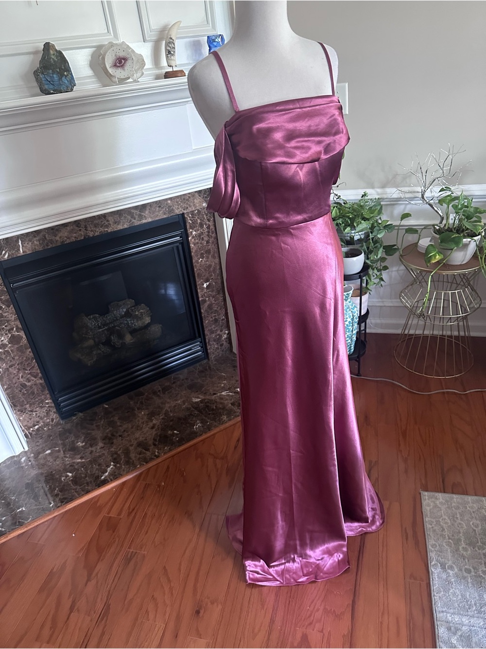 Stunning Satin Mauve Formal Dress detachable spaghetti &/or off shoulder straps